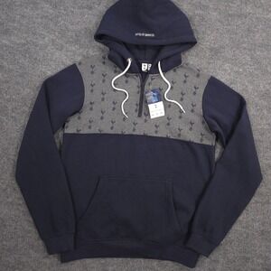 Tottenham Hotspur 1/4 Zip Hoodie Mens M Navy Cockerel Print Fleece Pullover NEW
